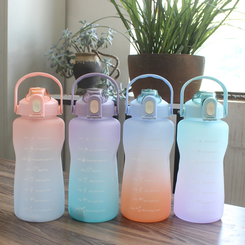 2000ml popular large water cup, sandblasted gradient color women's water bottle, outdoor sports space cup, bouncy lid with handle Specification image