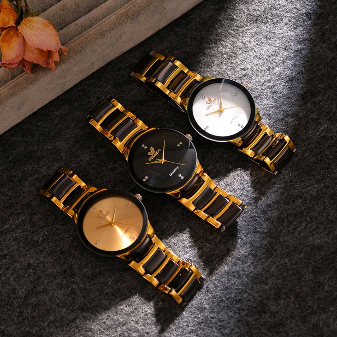 New cross-border direct supply between gold alloy steel belt watch 8 drill scale imitation tungsten steel ceramic cross-border quartz watch wholesale