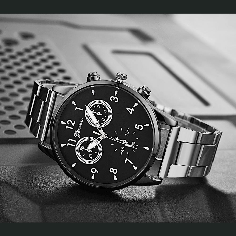 Ga Geneva watch manufacturers for digital scale quartz watch wholesale false three eyes steel band watch men
