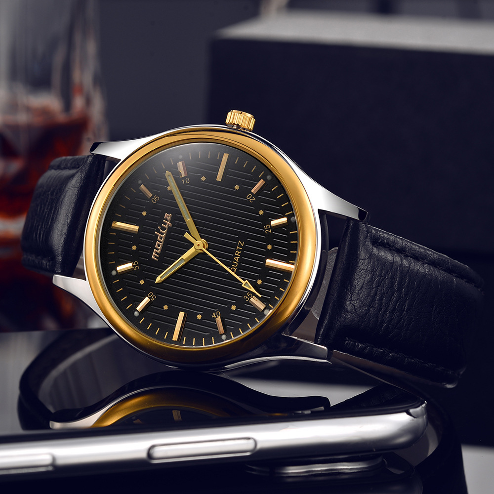 New fashion watch men's gold men's leather belt watch business waterproof quartz watch wholesale