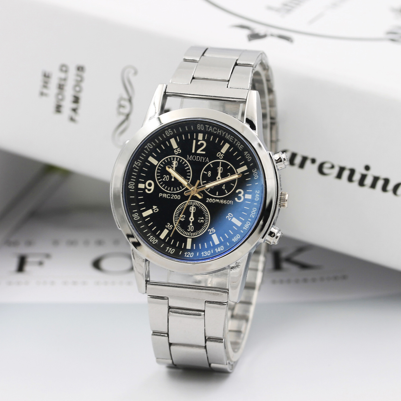 Blue glass three-eye steel band watch Men's hot gifts Men's watch men's watch wholesale