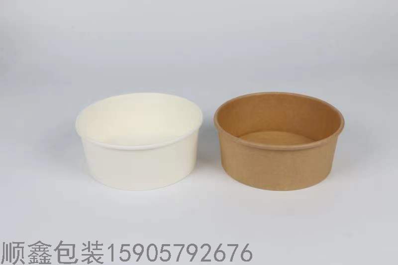 现货！带盖一次性汤碗，加厚牛皮纸沙拉碗汤碗，外卖打包碗可定制