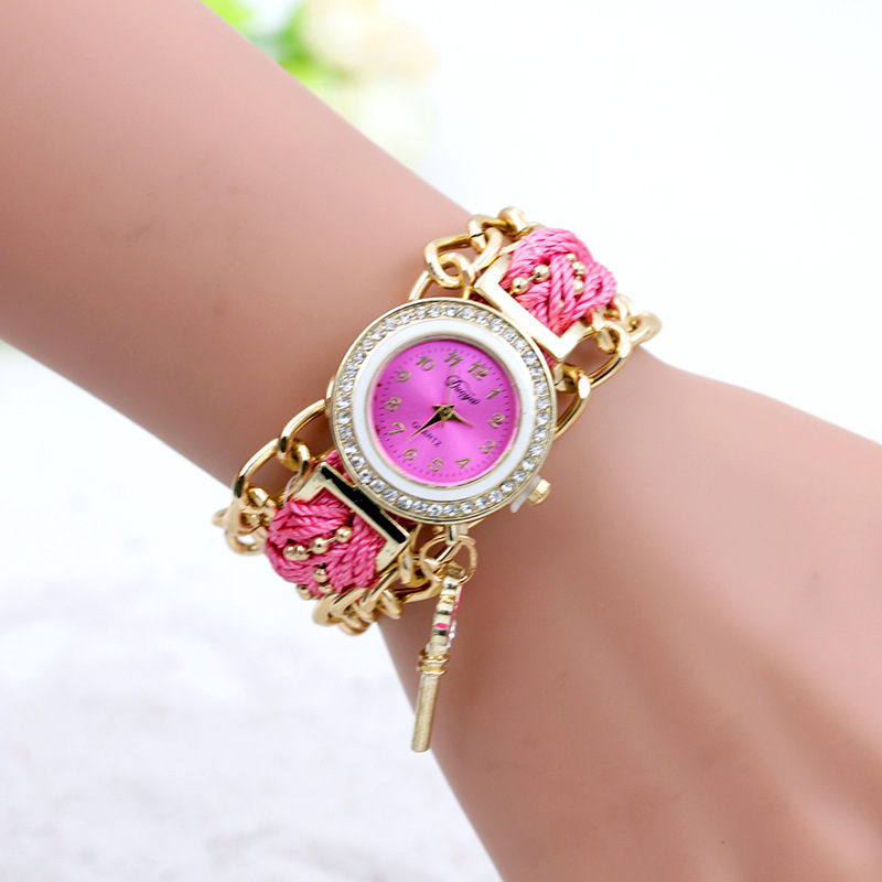 Hand-woven chain looped bracelet bracelet watch key pendant set with diamond women's watch fashion watch wholesale