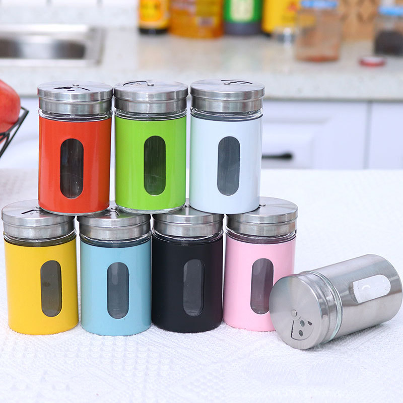 Stainless steel seasoning bottle stainless steel barbecue sprinkling bottle rotary glass pepper seasoning bottle