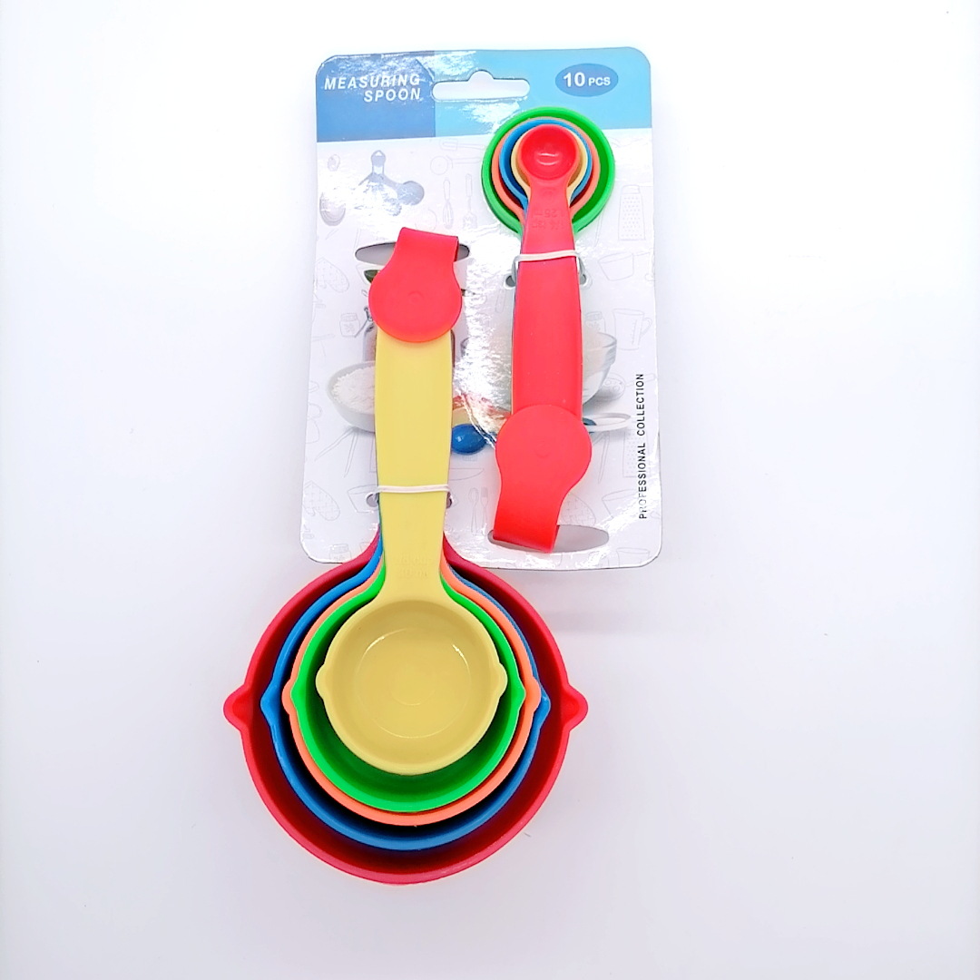 厂家直销绑卡装烘焙工具塑料量杯量勺10PC装彩色量勺
