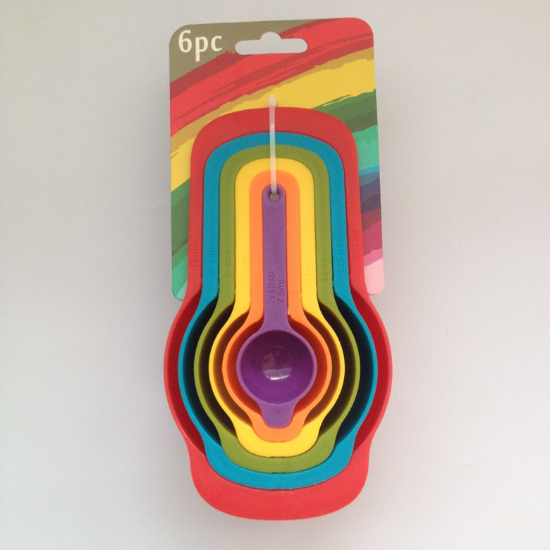 彩色6PC套装量勺 塑料量勺 彩虹量杯 量碗 烘焙称量工具