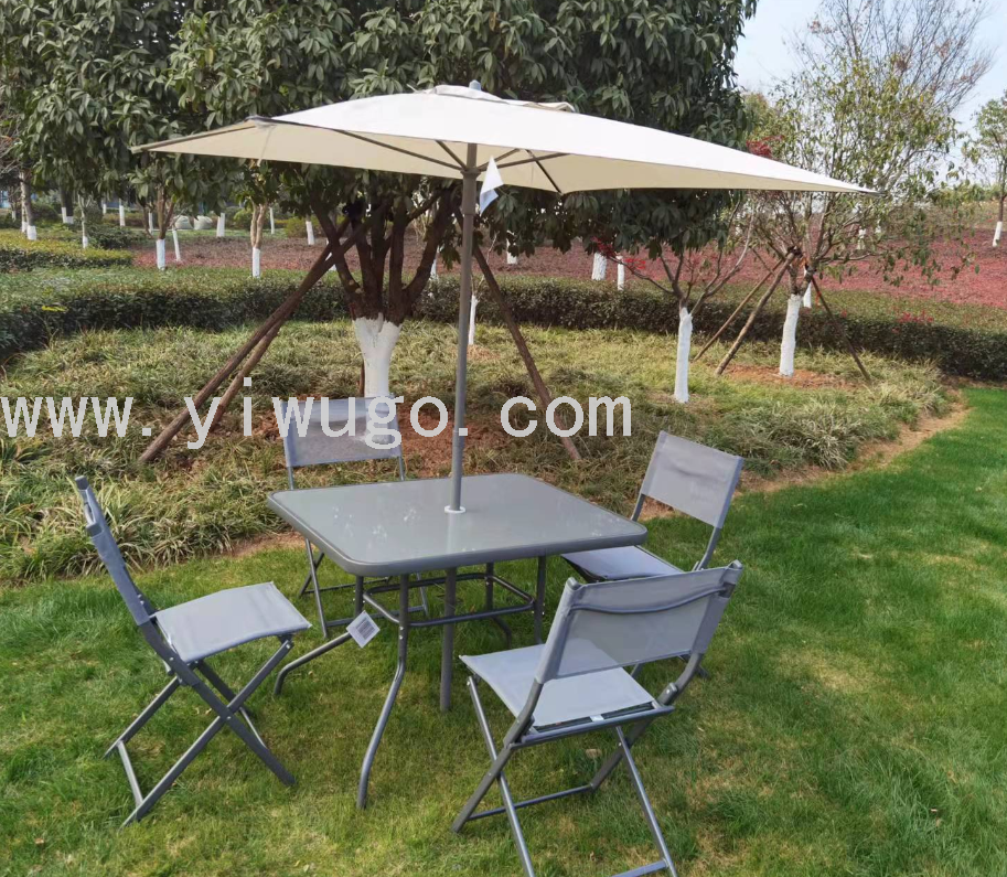 新款外贸尾货玻璃桌椅6件套带伞 阳台花园户外桌椅现货