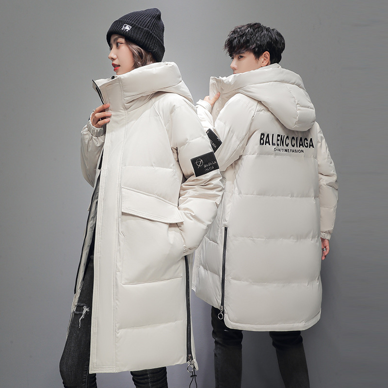 202 Men's down jacket trend in the long trench coat thickened hooded couples wear popular young men's jackets thumbnail