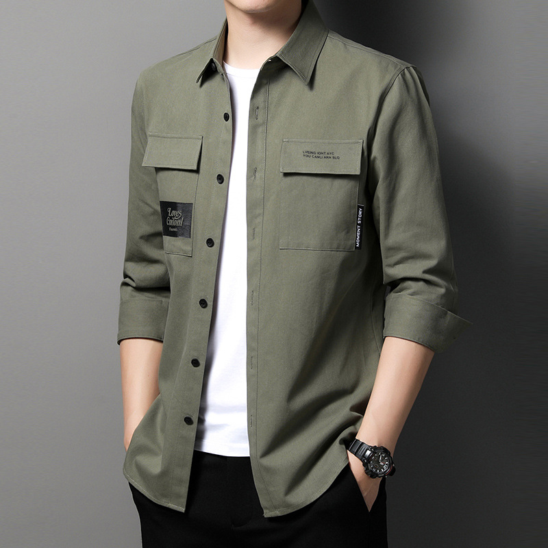 Men's shirt Spring and autumn pure cotton denim casual shirt men's long-sleeved all-match men's 202 Spring bottom inch shirt