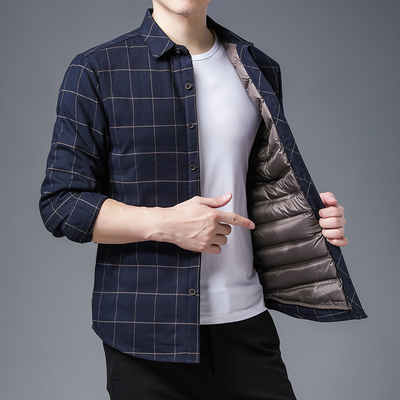 Warm white duck down down shirt men's autumn and winter down and thick middle-aged men's long sleeve shirt casual men's coat