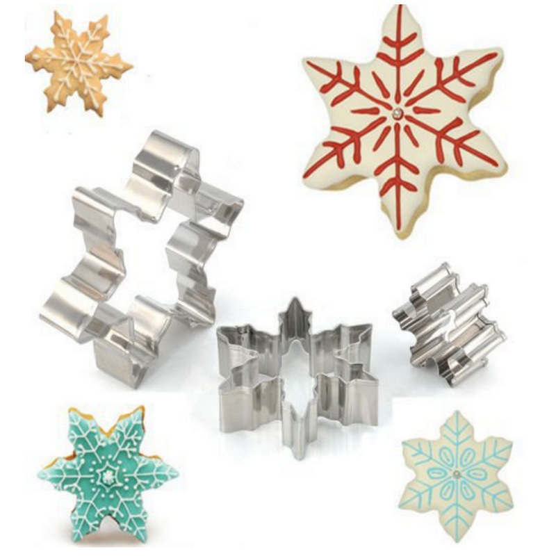 现货库存圣诞节雪花5件套装不锈钢翻糖饼干模DIY烘焙饼印饼干模具