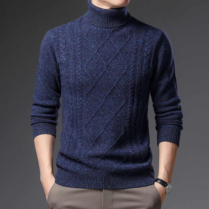 Factory shop turtleneck sweater men's solid winter thick base pure wool knit youth slim sweater tide