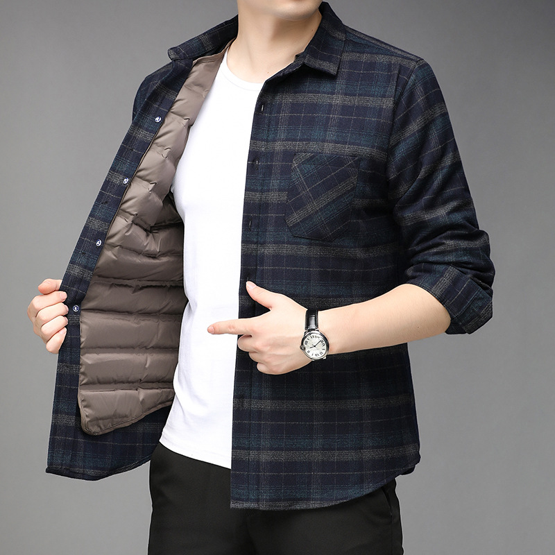 Factory shop can remove down warm shirt white duck down plus thick plus down autumn and winter middle-aged cotton long-sleeve shirt men