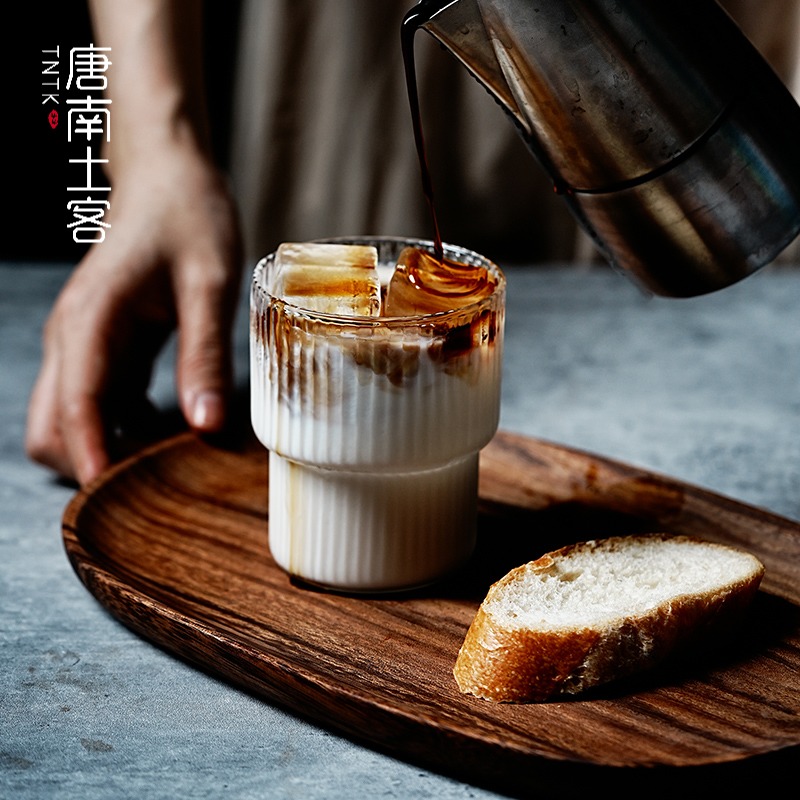 竖纹玻璃杯挂耳咖啡杯拿铁杯高硼硅耐热牛奶玻璃杯家用高级水杯子