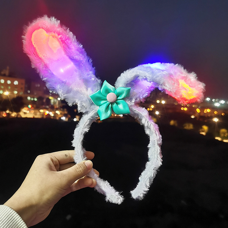 Star Dailu headband glow flash with lamp long rabbit ears Korean style headband girls cute cartoon face wash headband