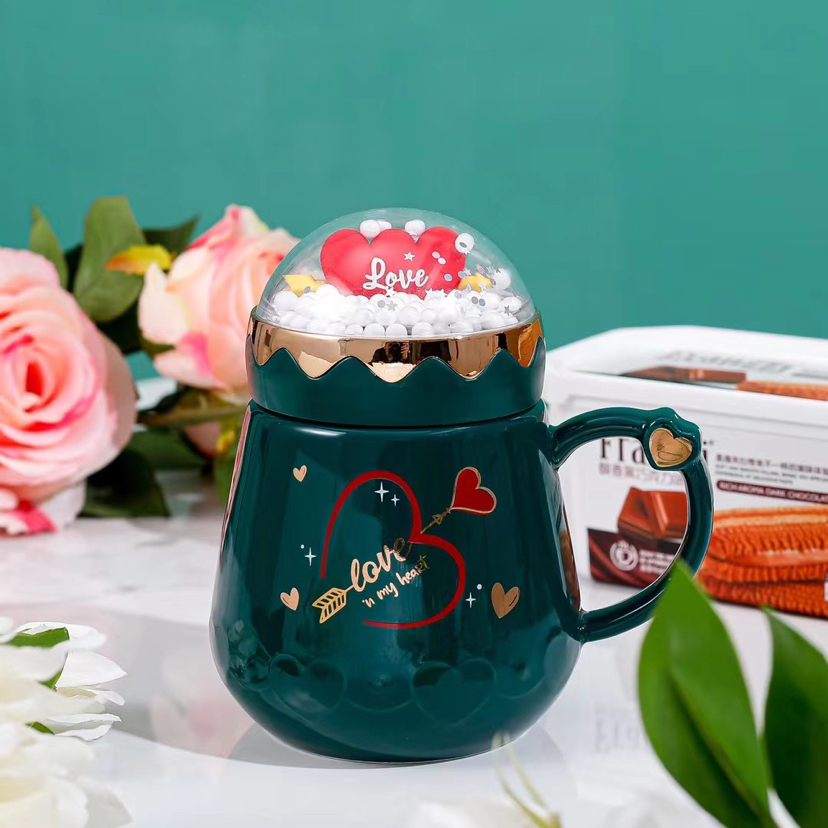 Valentine's Day ceramic mug with lid Coffee mug Love mug Office water mug