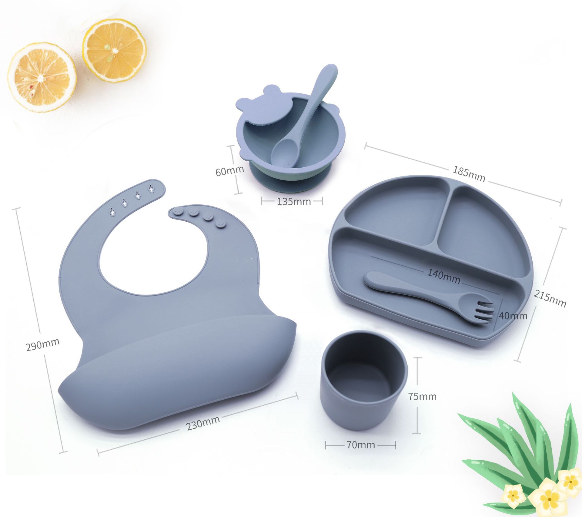 Platinum silicone deer bowl feeding set, bib bowl, fork and spoon set combination, waterproof and easy-to-clean baby products Item Picture