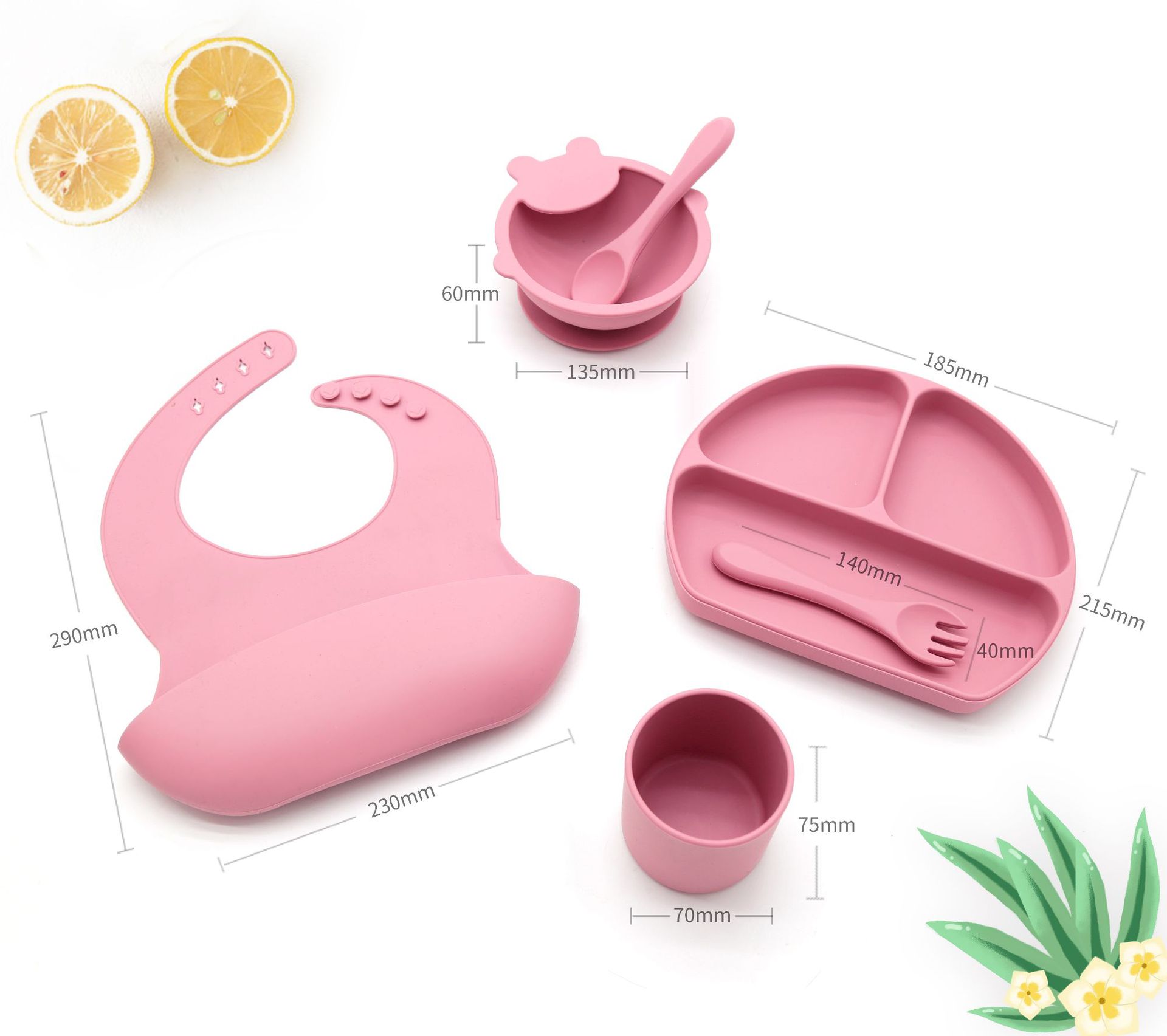 Platinum silicone deer bowl feeding set, bib bowl, fork and spoon set combination, waterproof and easy-to-clean baby products Specification image