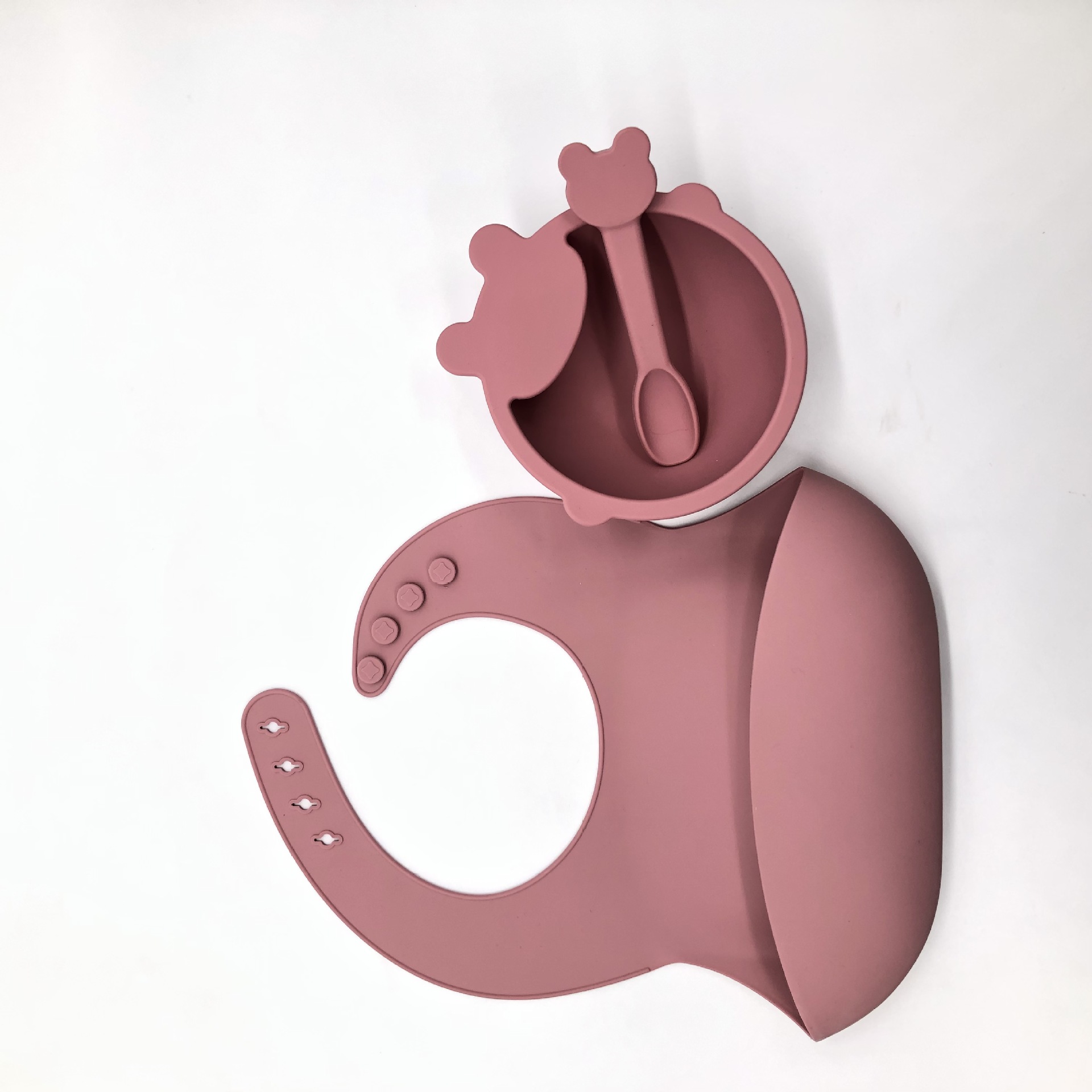 Baby silicone bowl set, infant and toddler products, three-piece feeding and drooling bib set, easy-to-clean bib for infants and toddlers Specification image