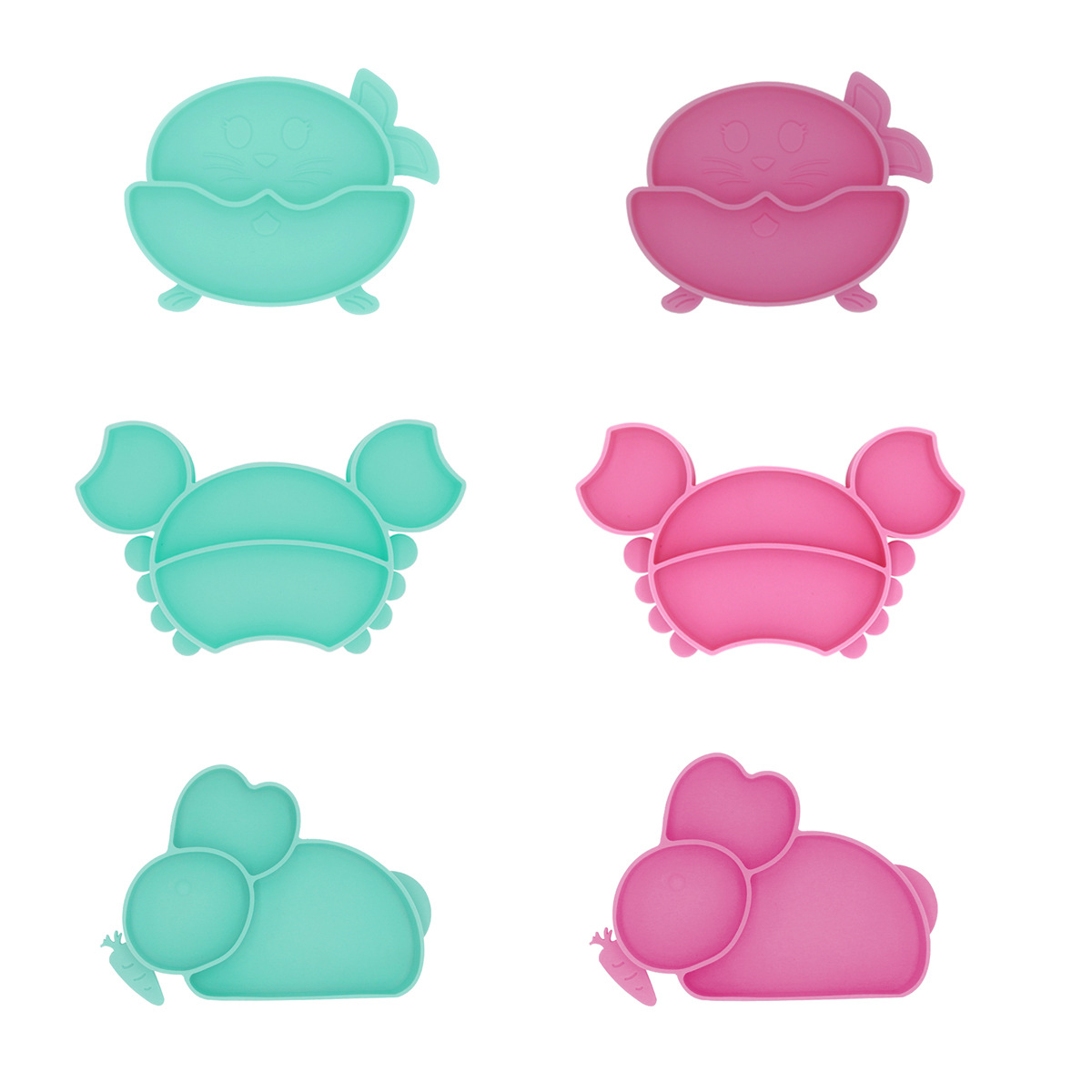 Strong factory direct supply baby food-grade silicone dinner plates, one-piece anti-drop suction cups, baby food bowls, and compartment-divided tableware Item Picture