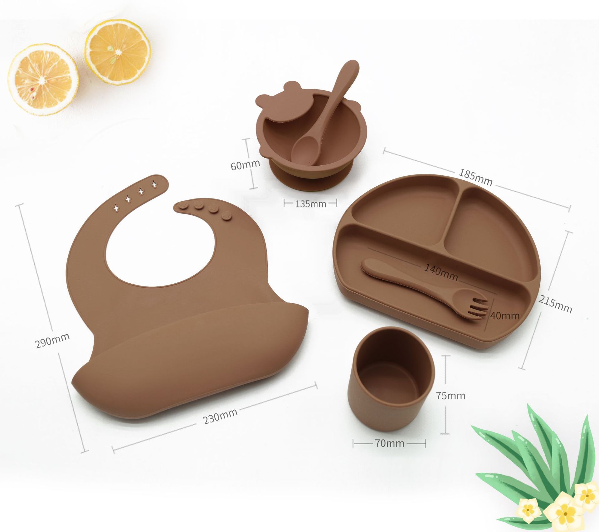 Platinum silicone deer bowl feeding set, bib bowl, fork and spoon set combination, waterproof and easy-to-clean baby products Application Scenario