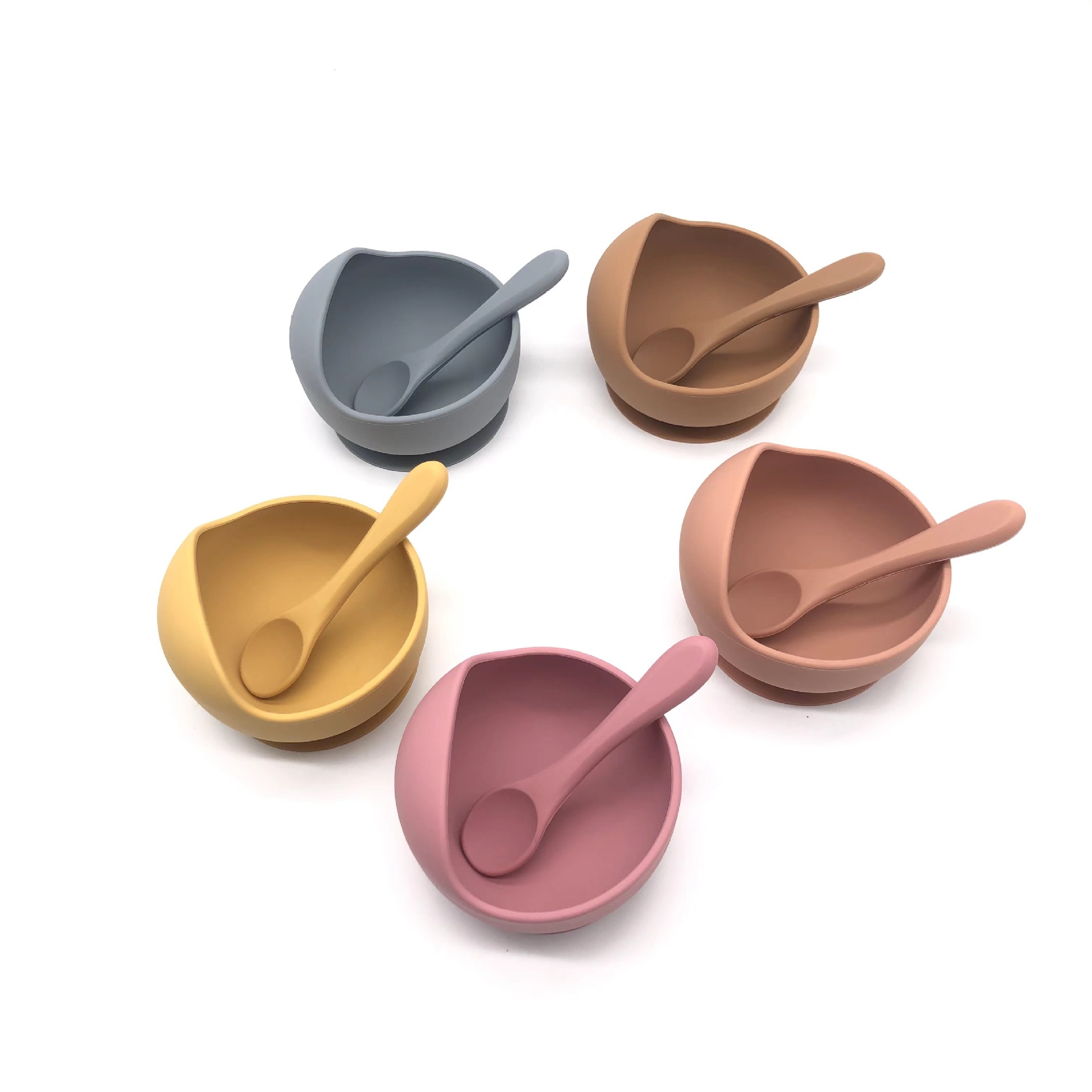 Snail in stock silicone bowls and spoons, baby feeding tableware with suction cups, silicone baby food bowls, silicone suction cup bowl sets