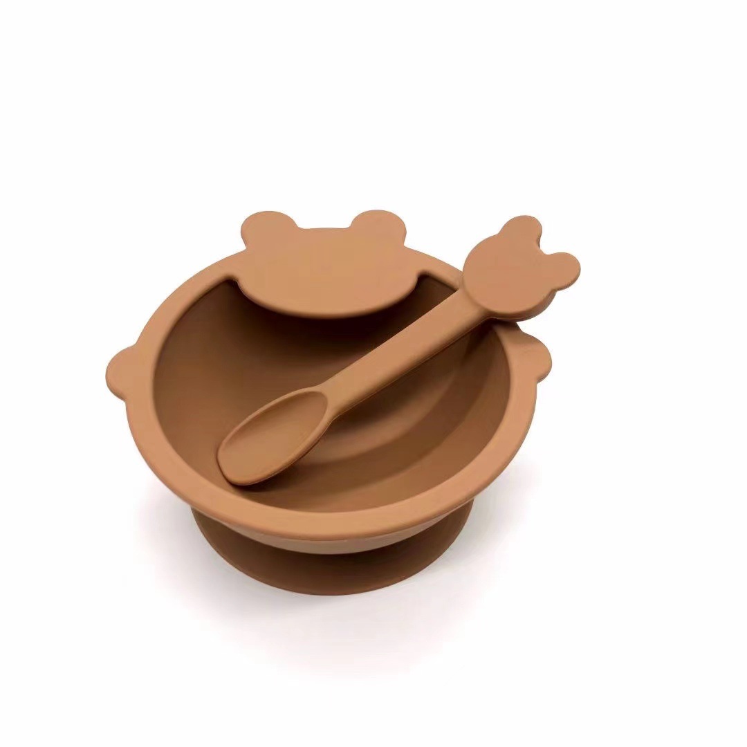 Manufacturer's freshly molded baby silicone bowl and spoon set, silicone tableware, special tableware for babies to eat with suction cups, easy to clean details Picture
