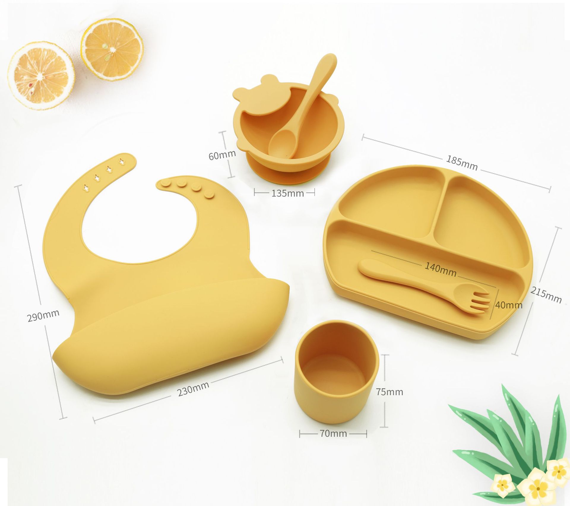Platinum silicone deer bowl feeding set, bib bowl, fork and spoon set combination, waterproof and easy-to-clean baby products details Picture