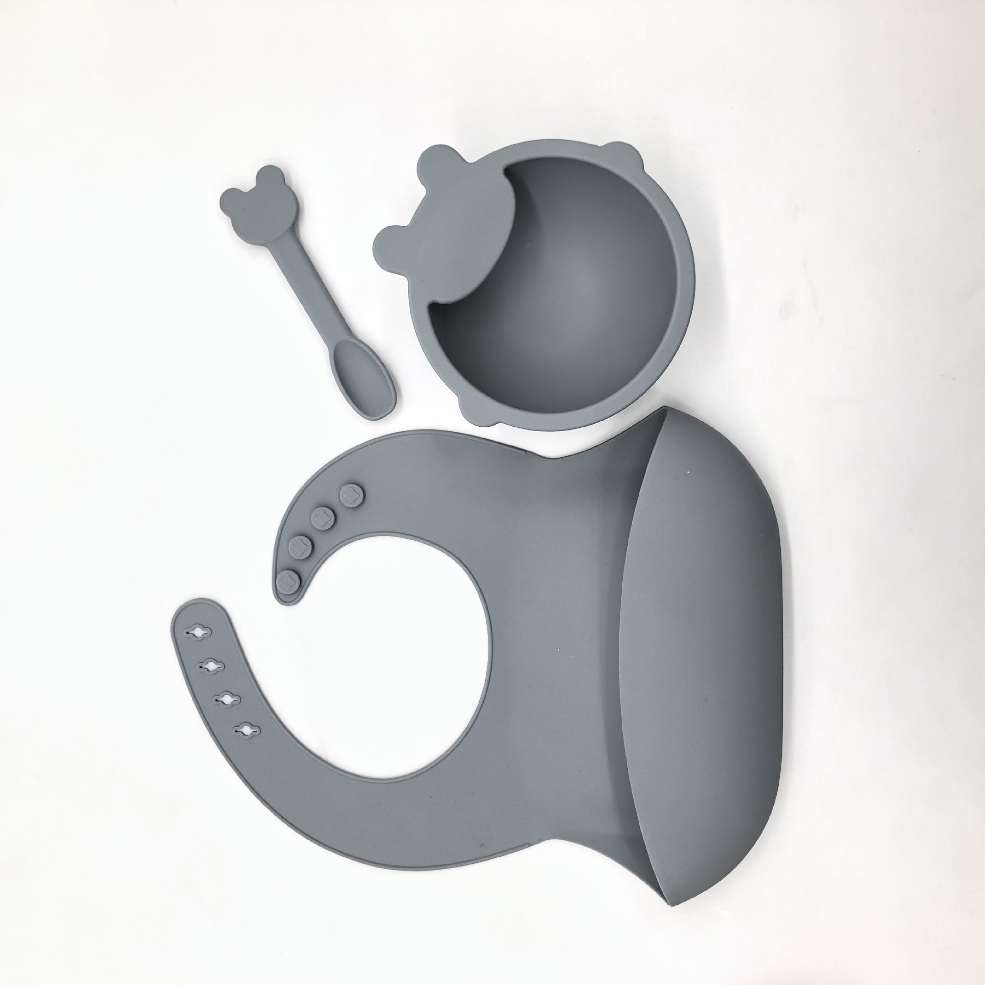 Baby silicone bowl set, infant and toddler products, three-piece feeding and drooling bib set, easy-to-clean bib for infants and toddlers details Picture