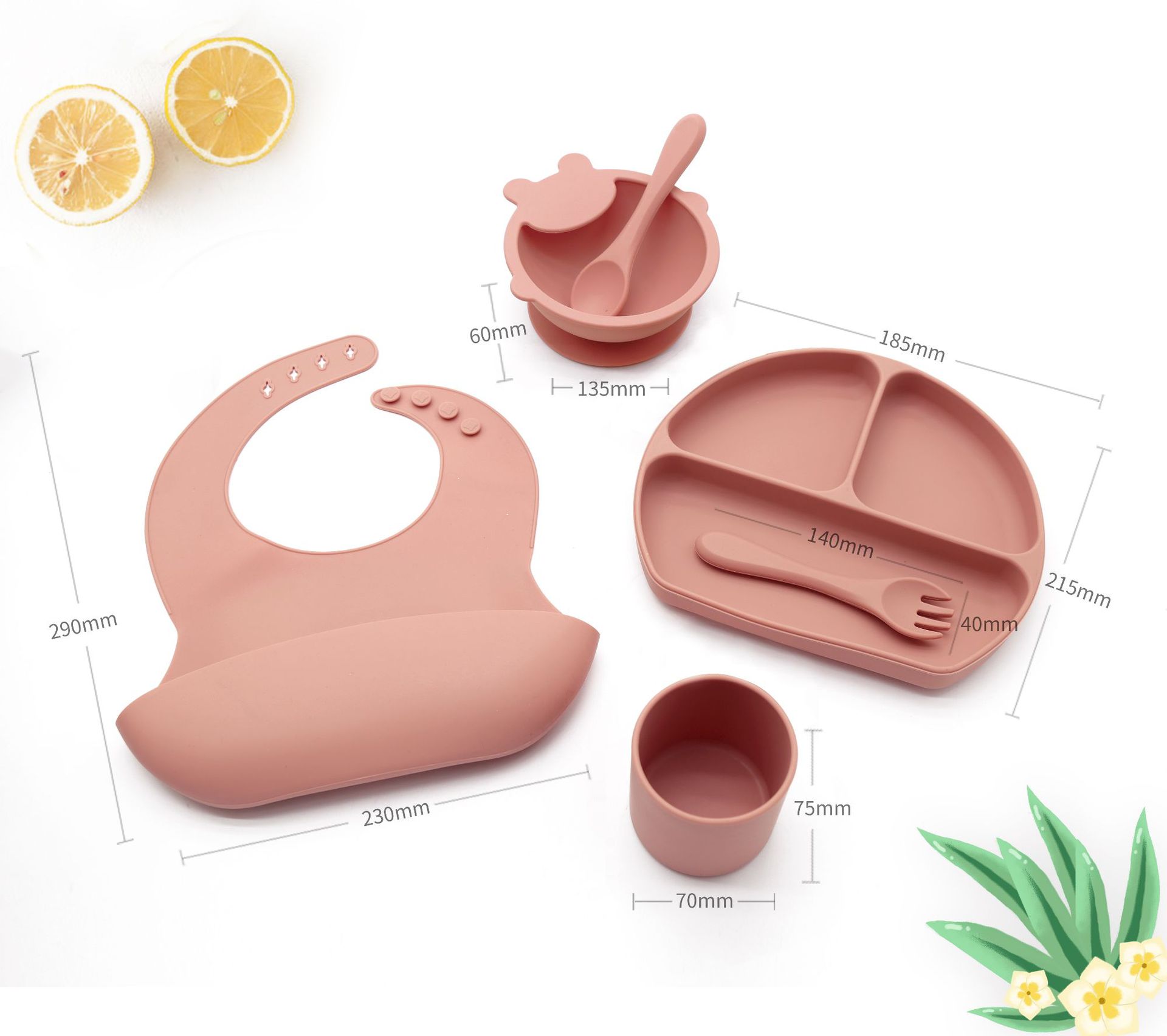 Platinum silicone deer bowl feeding set, bib bowl, fork and spoon set combination, waterproof and easy-to-clean baby products