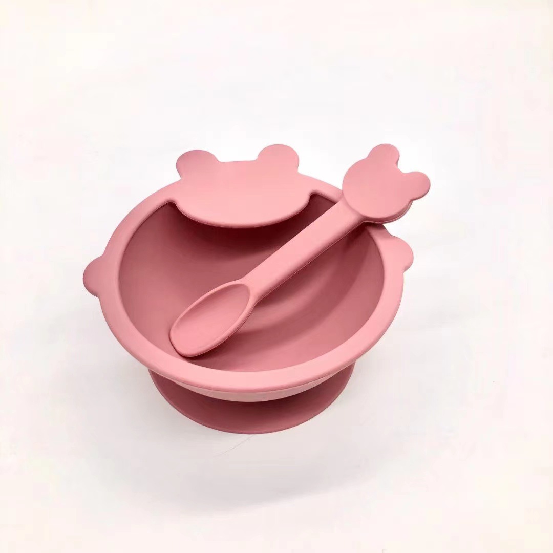 Manufacturer's freshly molded baby silicone bowl and spoon set, silicone tableware, special tableware for babies to eat with suction cups, easy to clean Item Picture