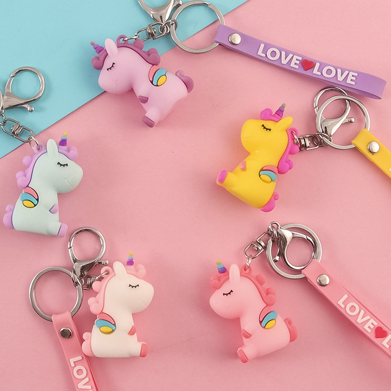 PVC cartoon key chain soft plastic doll key chain seven color pony Unicorn car pendant key chain