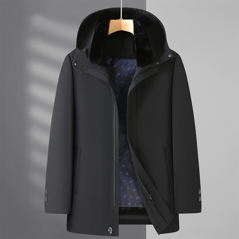 Middle-aged and elderly down jackets, men's thickened mid-length coats, middle-aged dad outfits, suitable for the elderly in autumn and winter