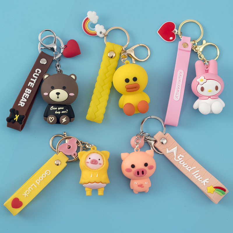 PVC soft glue lovers key chain silicone can amity pudding dog car key chain PVC cartoon doll creative