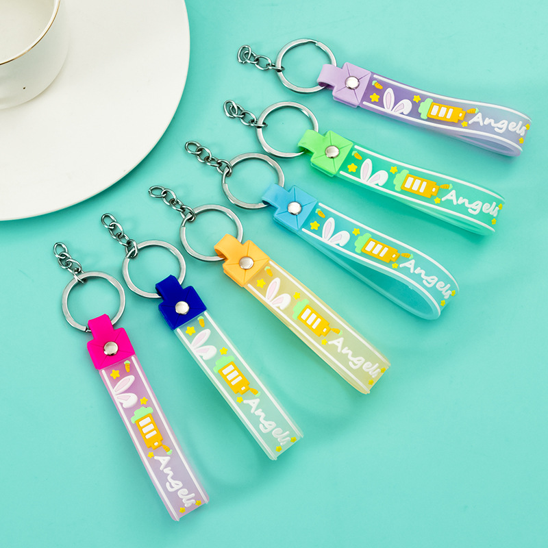 Rabbit style key chain network red silicone love pink ass doll key chain with rope wrist strap key chain