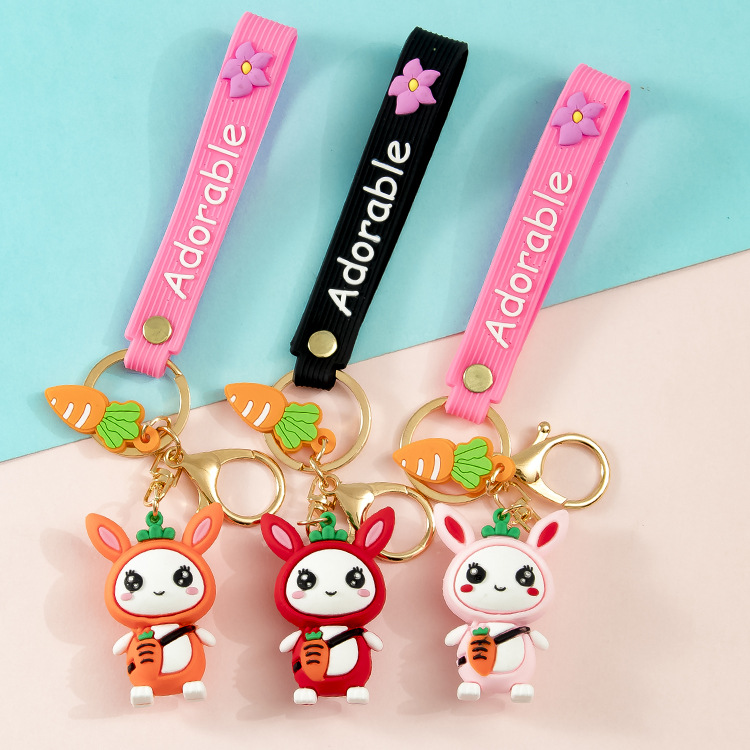 Cartoon silicone cute rabbit pendant doll doll key chain PVC soft plastic creative bag car pendant