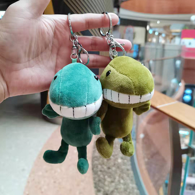 Toothed dinosaur key chain bag pendant cartoon action figure doll claw machine doll plush toy birthday present