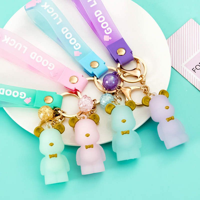Bow tie bear key chain cute cartoon bear car key chain drop glue doll key chain lovers bag pendant