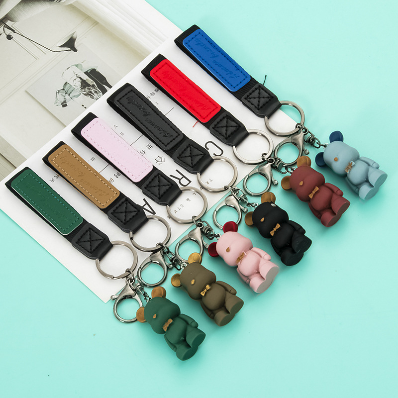 Creative cute bear key pendant car key ring Couple bag pendant Gift Nordic bow tie bear key chain