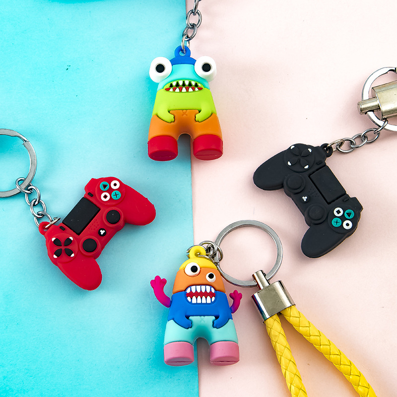 Cute PVC soft plastic cartoon game machine monster doll key chain car key chain bag pendants wholesale