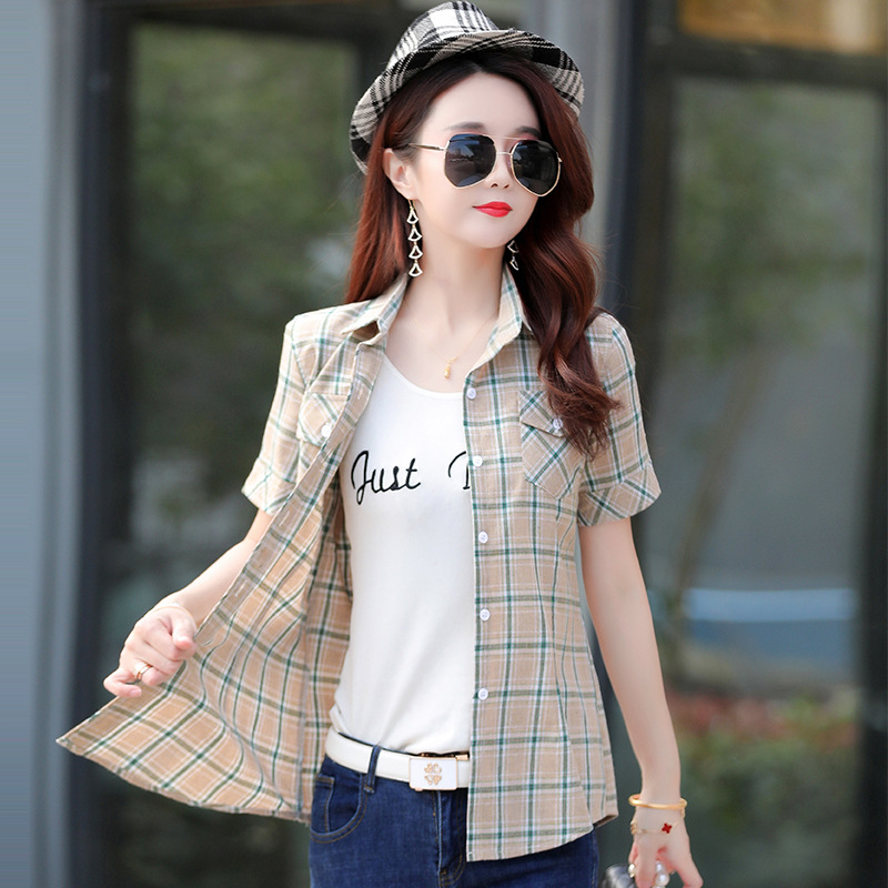 Summer new women's short-sleeved shirt, fashionable tidal slimming women's thin half-sleeved top, one-piece consignment details Picture