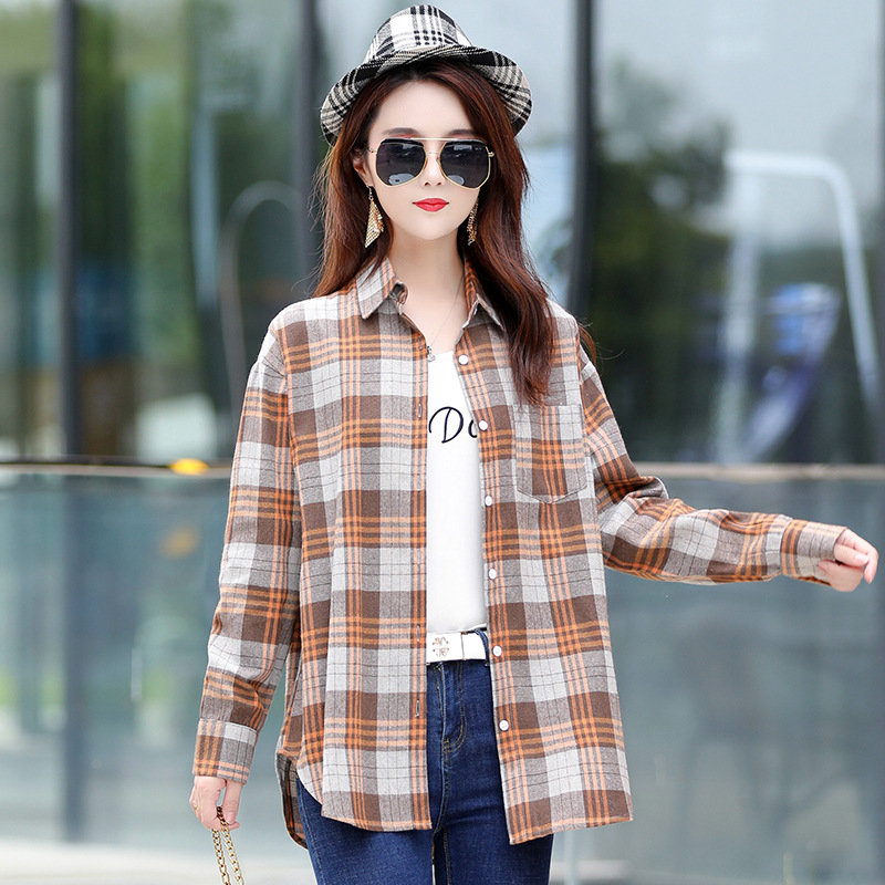 Women's long-sleeved checked shirt, new Spring and autumn cotton shirt, Korean-style slimming, versatile women's wear Specification image