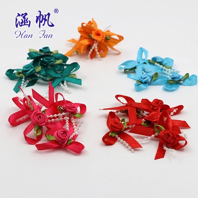 Handmade satin ribbon pearl flower bow rose bow underwear home textile shoes and hats accessories thumbnail