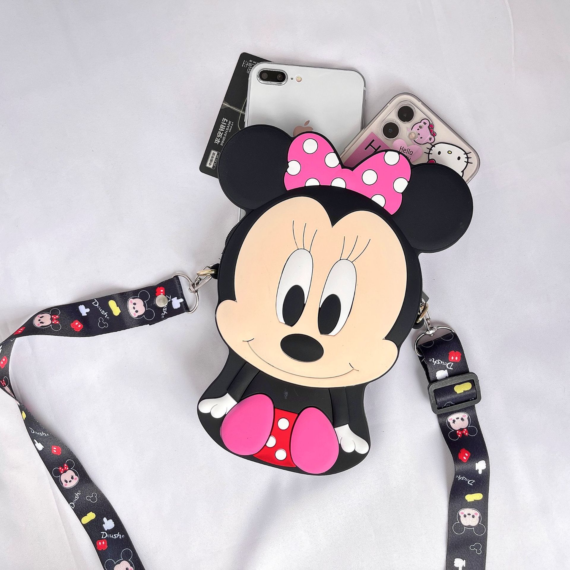 Bolsa de teléfono móvil más grande mujer estéreo minnie silicona cero billetera simple portátil almacenamiento cosmético cross body bag Item Picture