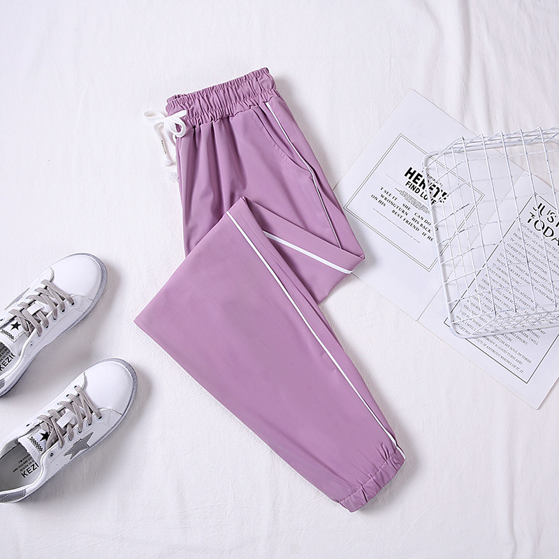 The 2022 new style of Ice Silk quick-drying pants for women's Spring and Autumn is loose, black, tight-fitting, casual, thin grey sportswear pants for summer thinness details Picture