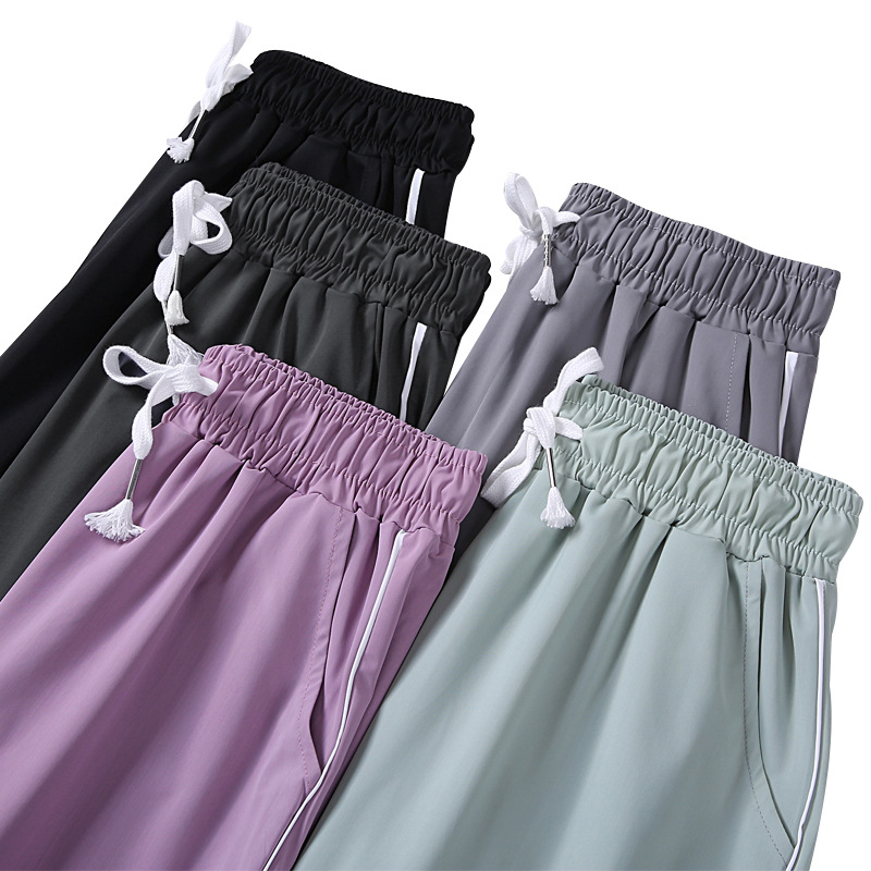 The 2022 new style of Ice Silk quick-drying pants for women's Spring and Autumn is loose, black, tight-fitting, casual, thin grey sportswear pants for summer thinness Item Picture