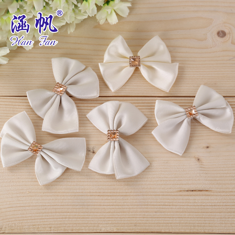 Beige paste drill decorative double bow wedding socks clothing hair clip hair decoration manufacturers direct to sample custom thumbnail