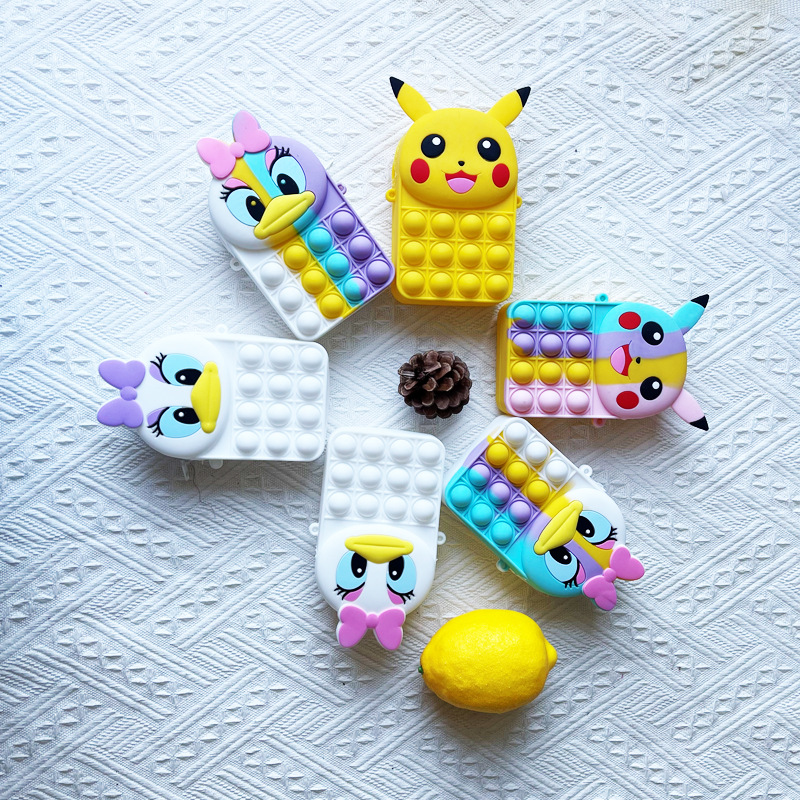 Cute cartoon square bubble purse card bag Girl cute mini bag silicone cosmetics bag