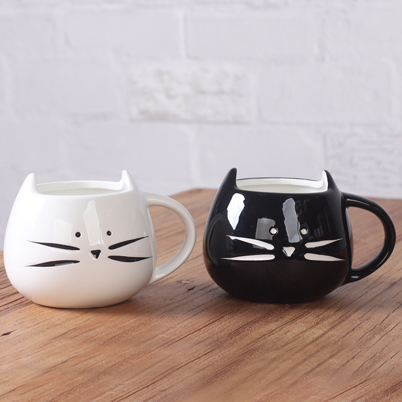 Cat ceramic mug cartoon mug black and white pair cup Cat cup Household water mug Coffee mug Practical gift wholesale
