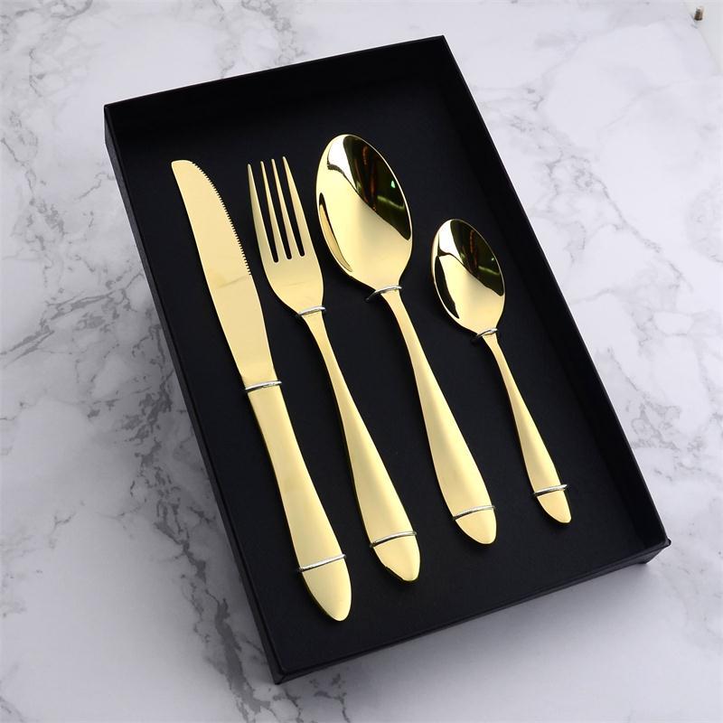 Source Factory Stainless Steel Knife, Fork And Spoon Set Gold Tableware Four-Piece Gift Box Set Stainless Steel Fork Batch Application Scenario